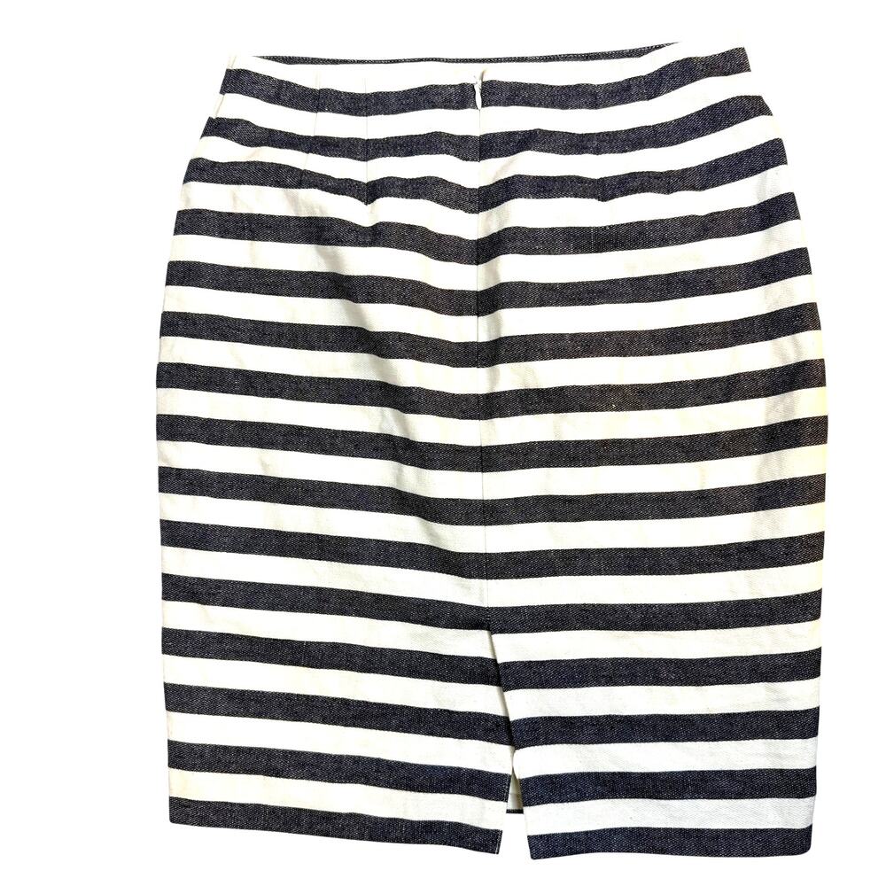 Ann Taylor Women's Size 4 Navy White Striped Linen Blend Pencil Skirt Zip - Picture 2 of 8